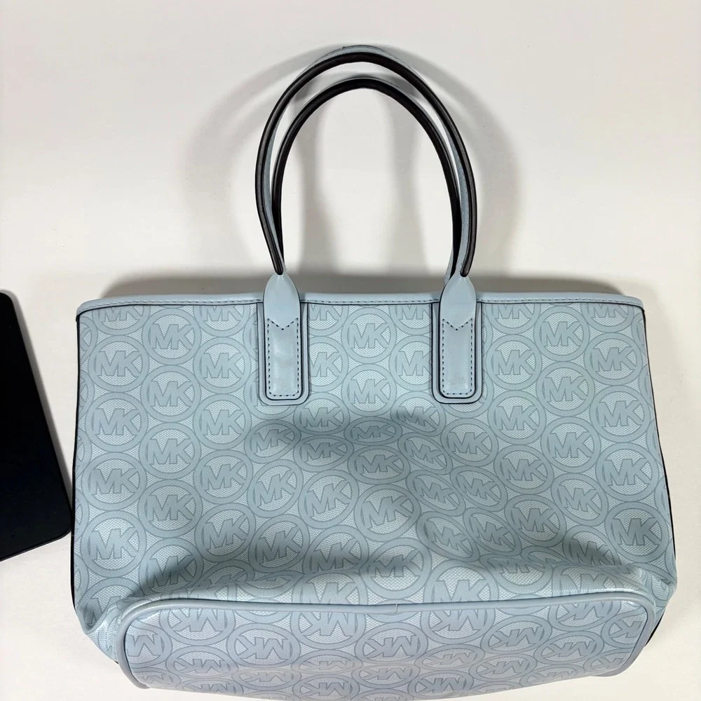 Michael Kors Light Blue MK Logo Signature Tote Bag Shopper Minimalist Designer